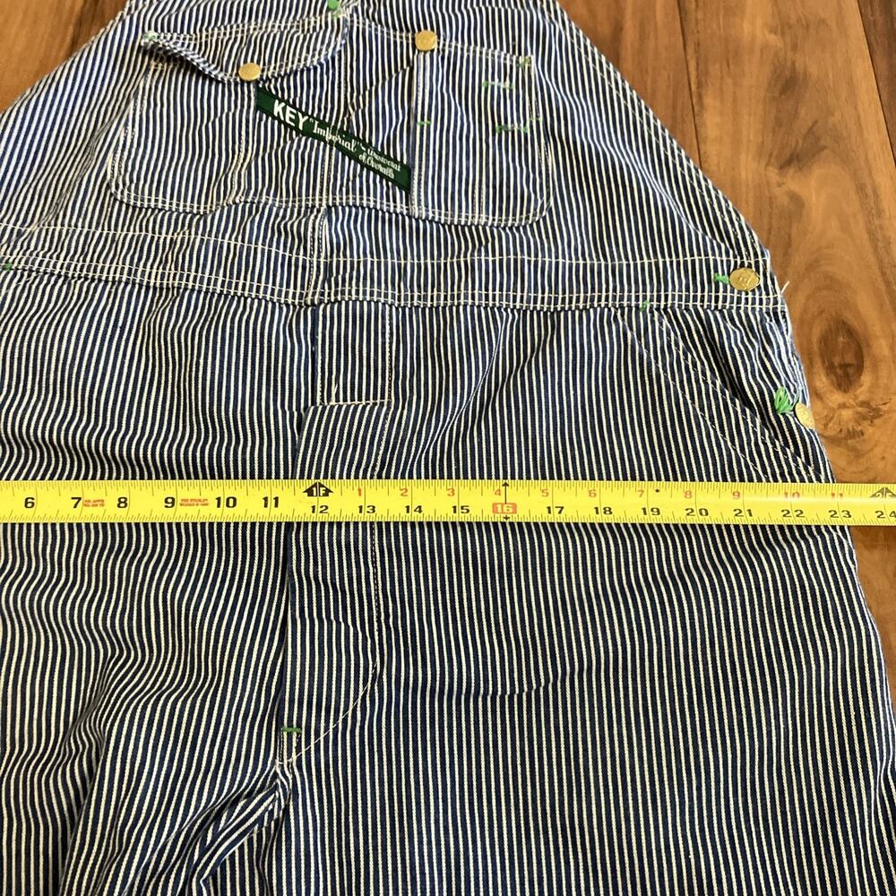 Key Imperial Overalls Mens 46x25 Blue Hickory Stripe Vintage 70s Bib Workwear - Picture 7 of 16